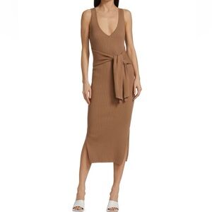 Good American Rib Knit Tie Waist Midi Dress